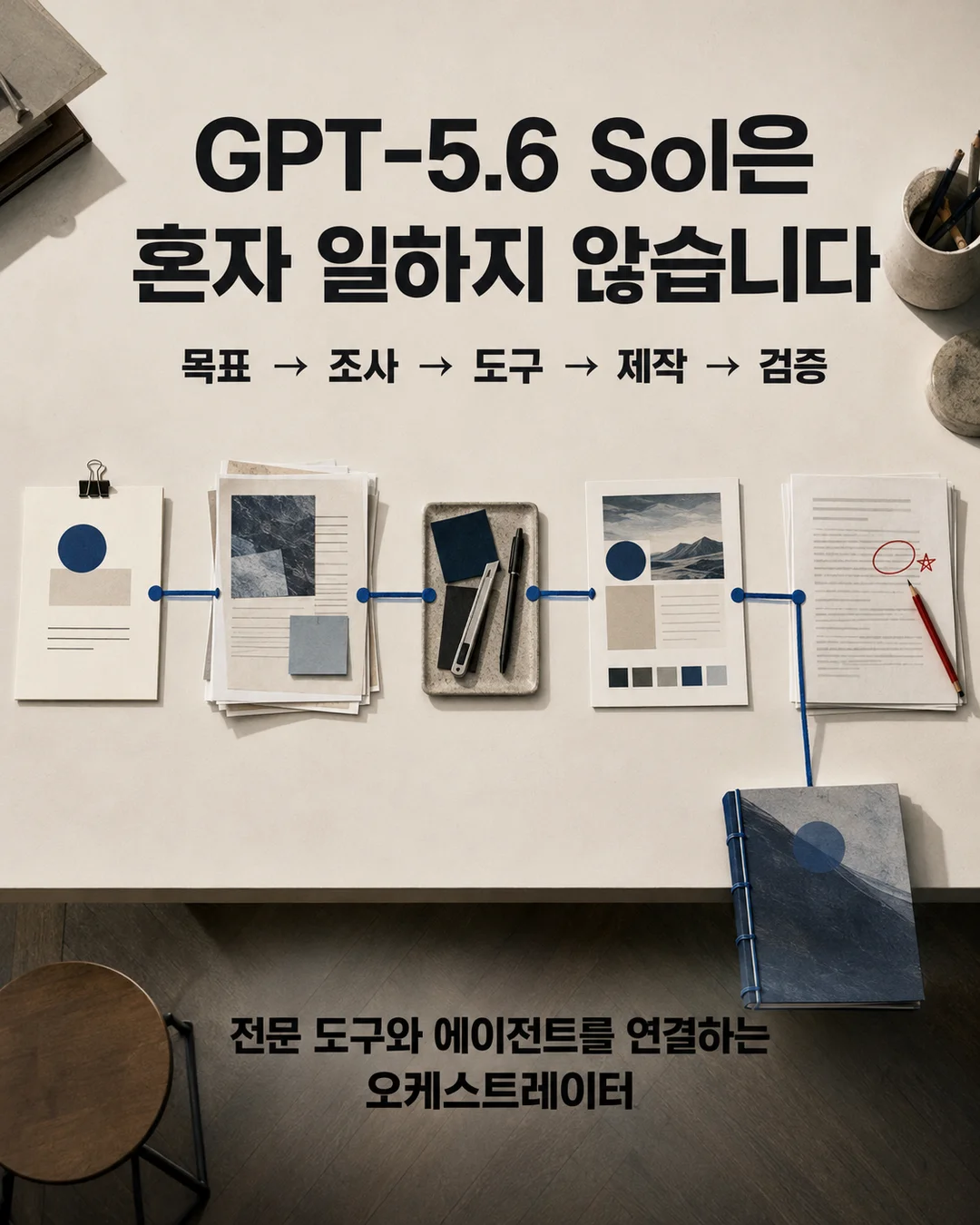 GPT-5.6 Sol은 혼자 일하지 않습니다 — 목표·조사·도구·제작·검증을 잇는 오케스트레이터